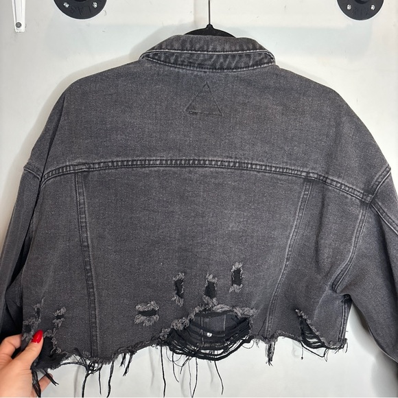 Signature 8 Y2K Distressed Cropped Denim Jacket L Black - Picture 6 of 7